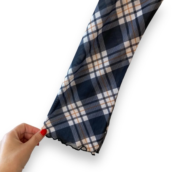 Primark Y2K Plaid Bodycon Mesh Mini Dress Empire Waist Flare Sleeves Size 4 - Picture 7 of 11